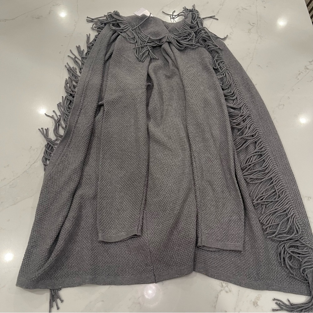 NWT J.Jill dark grey fringe long sleeve hooded duster - Picture 6 of 13